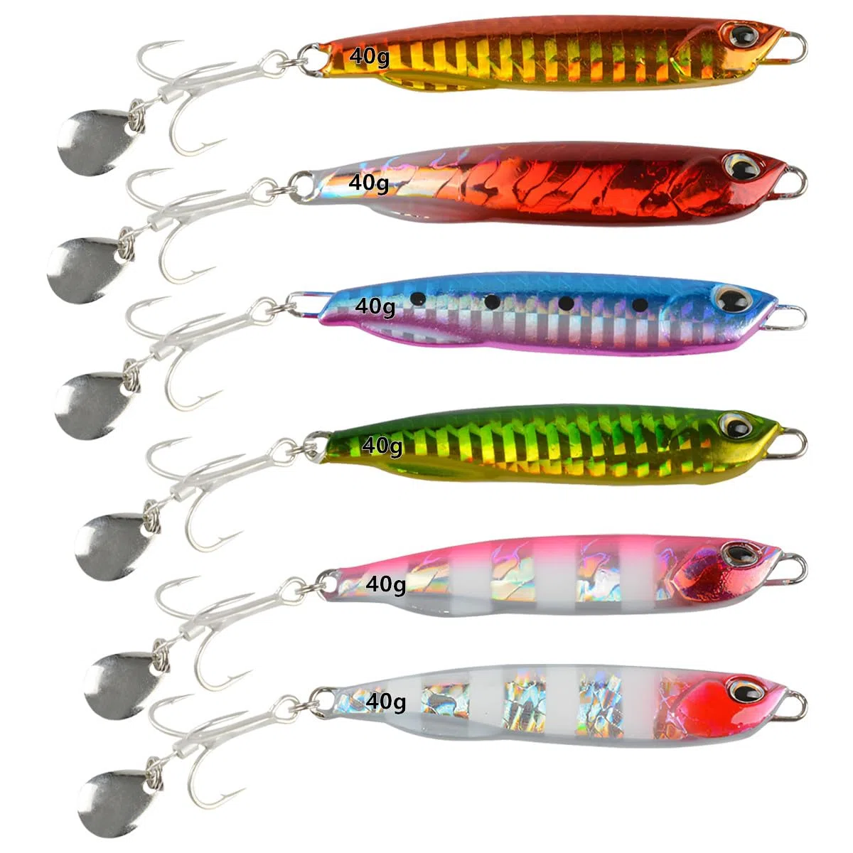 Leurres de Pêche Coulants, WASAGA 6 Pièces 10g/15g/20g/25g/30g/40g/60g Appâts de Poisson Spinner Durs en Métal Gabarits pour Truite Perche Saumon Brochet d'Achigan