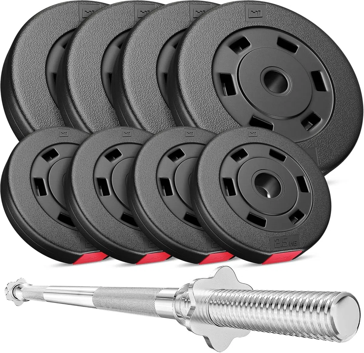 HOP-SPORT® Kit de Musculation 39 kg Barre d'Haltère 167 cm avec Set de Disques de Poids 4x5, 4x2,5 kg, Ensemble d'haltères avec Barre Longue et Fermetures en étoile