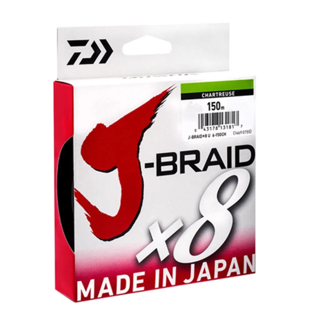 Daiwa J-Braid 8 Braid 150m Vert foncé - Ligne de pêche tressée - Chartreuse, DM: 0,20mm