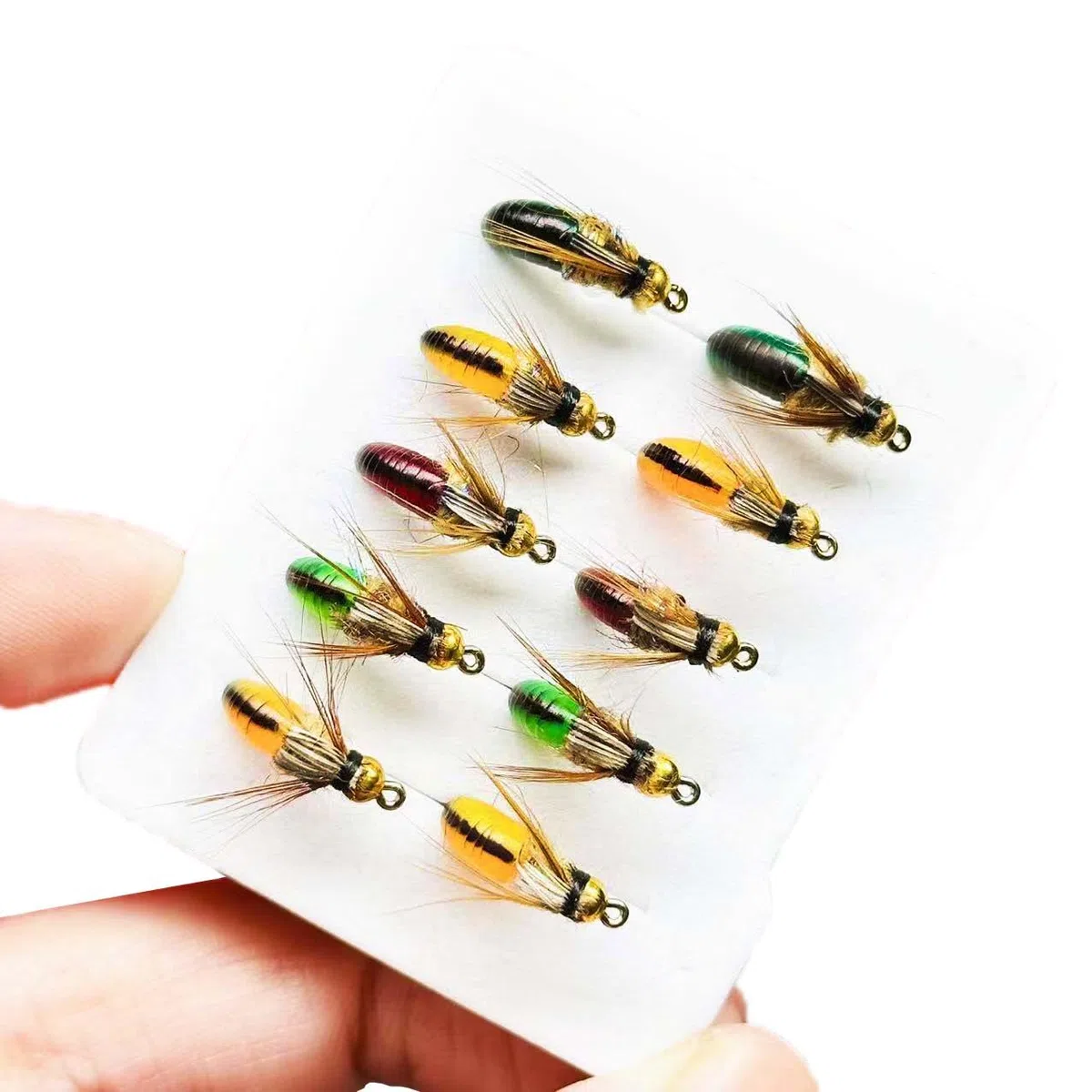 Lot de 10 mouches mouillées Leurre Mouche pour la truite Basse Poulet Saumon Tête Caddis Nymphe Pêche à la main Appâts Insectes artificiels Pêche Lode