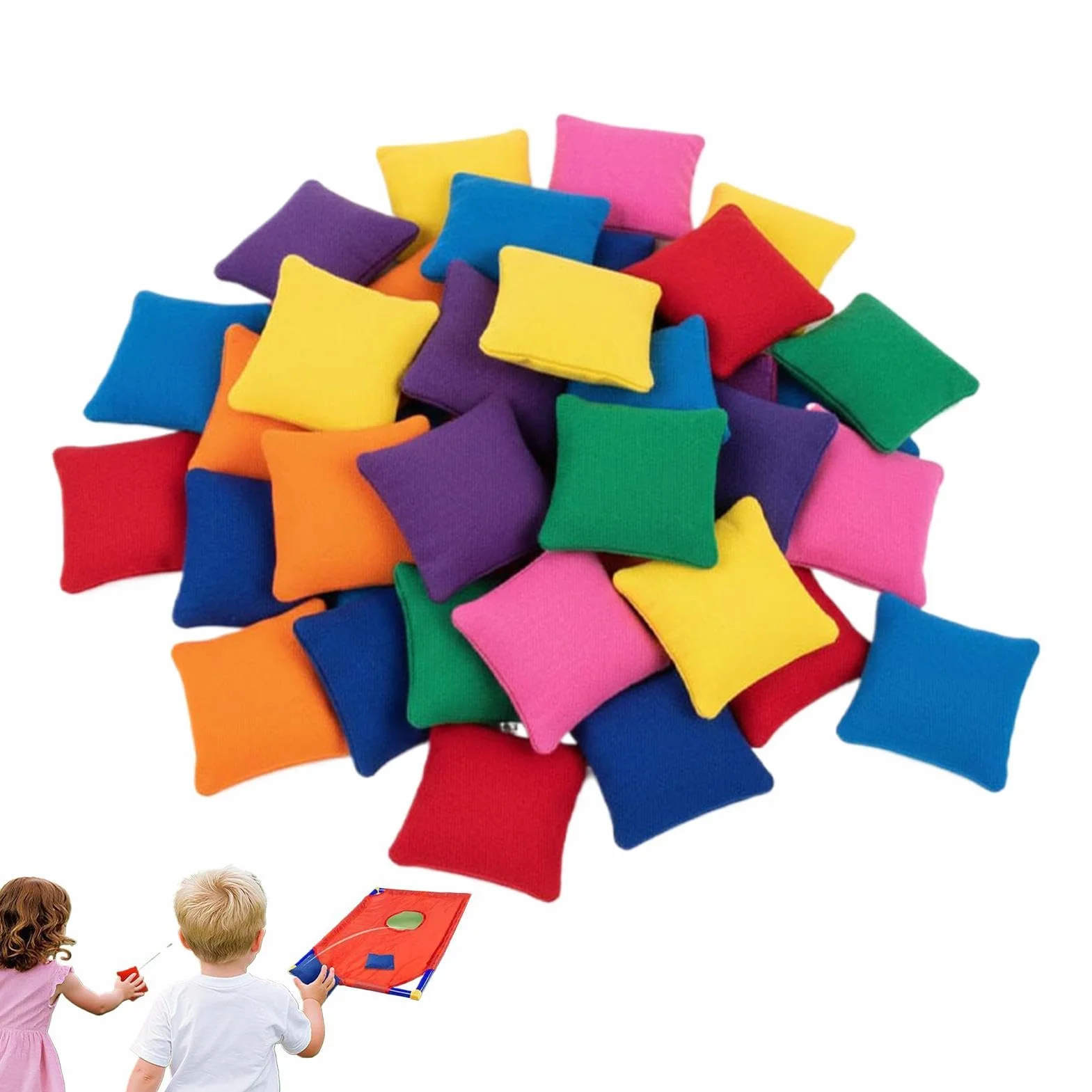 Sacs de lancer carrés colorés lot de 20 mini 5 x 5,5 cm pour jeu Cornhole