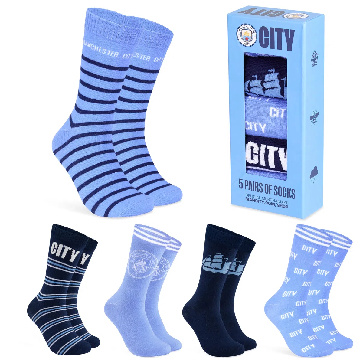 MANCHESTER CITY FC Chaussettes Homme – Lot de 5 Chaussette Douces et Respirantes