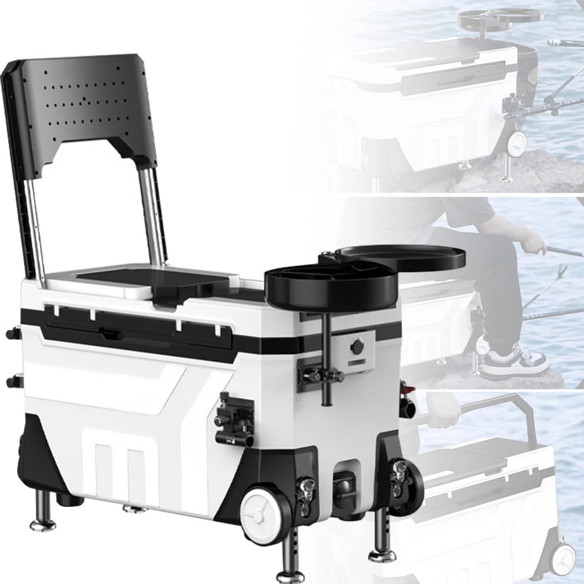 Chaise de pêche avec roulettes, boîte de séchage portable, capacité de stockage 5 fois au froid, design rétractable pour une utilisation en extérieur et en camping