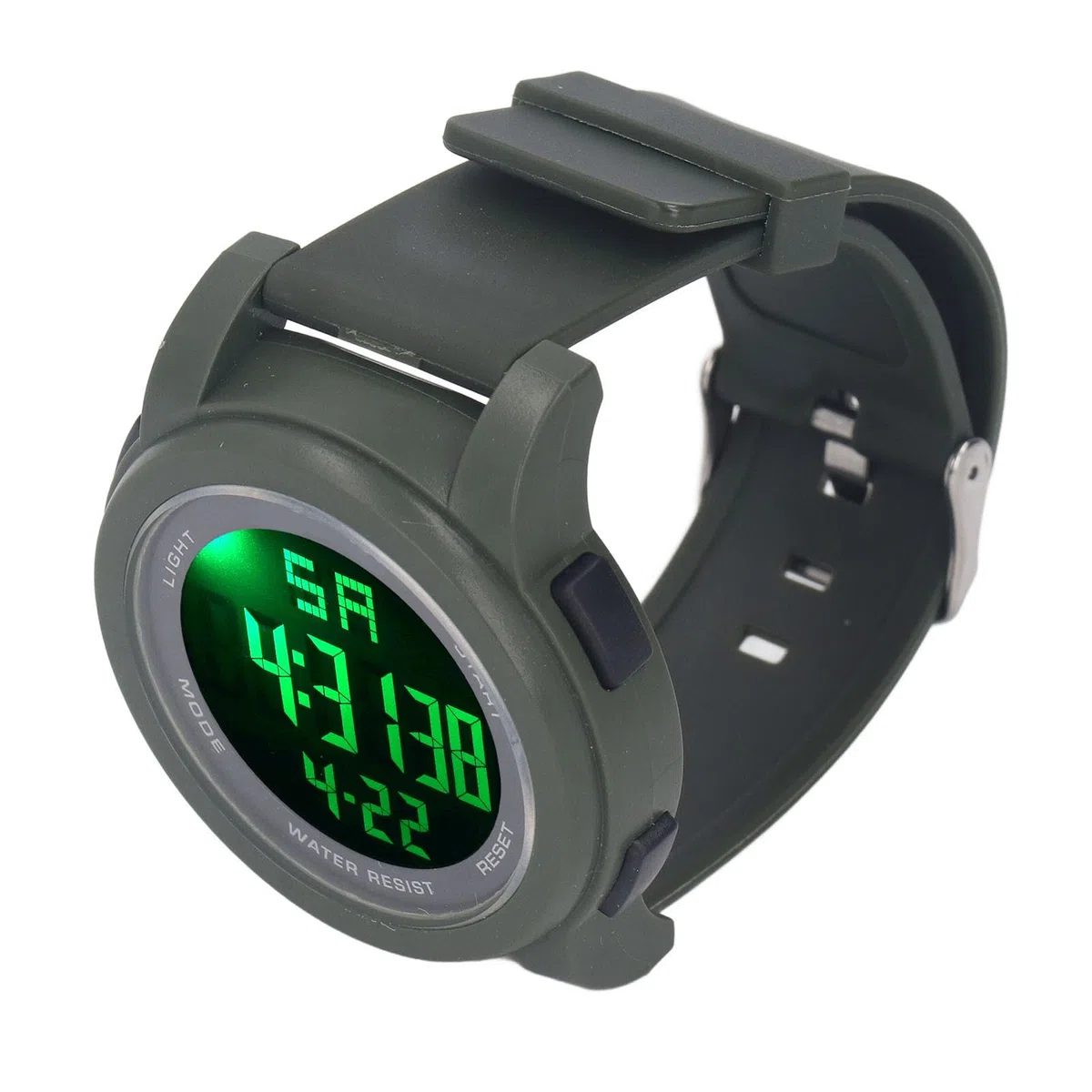 Tbest Montre de Sport Numérique pour Hommes et Femmes, Grand écran LED 5 Bars, avec Chronomètre, Alarme, Minuterie, Choc, pour Course à Pied, Natation, Randonnée, Noir (Green)