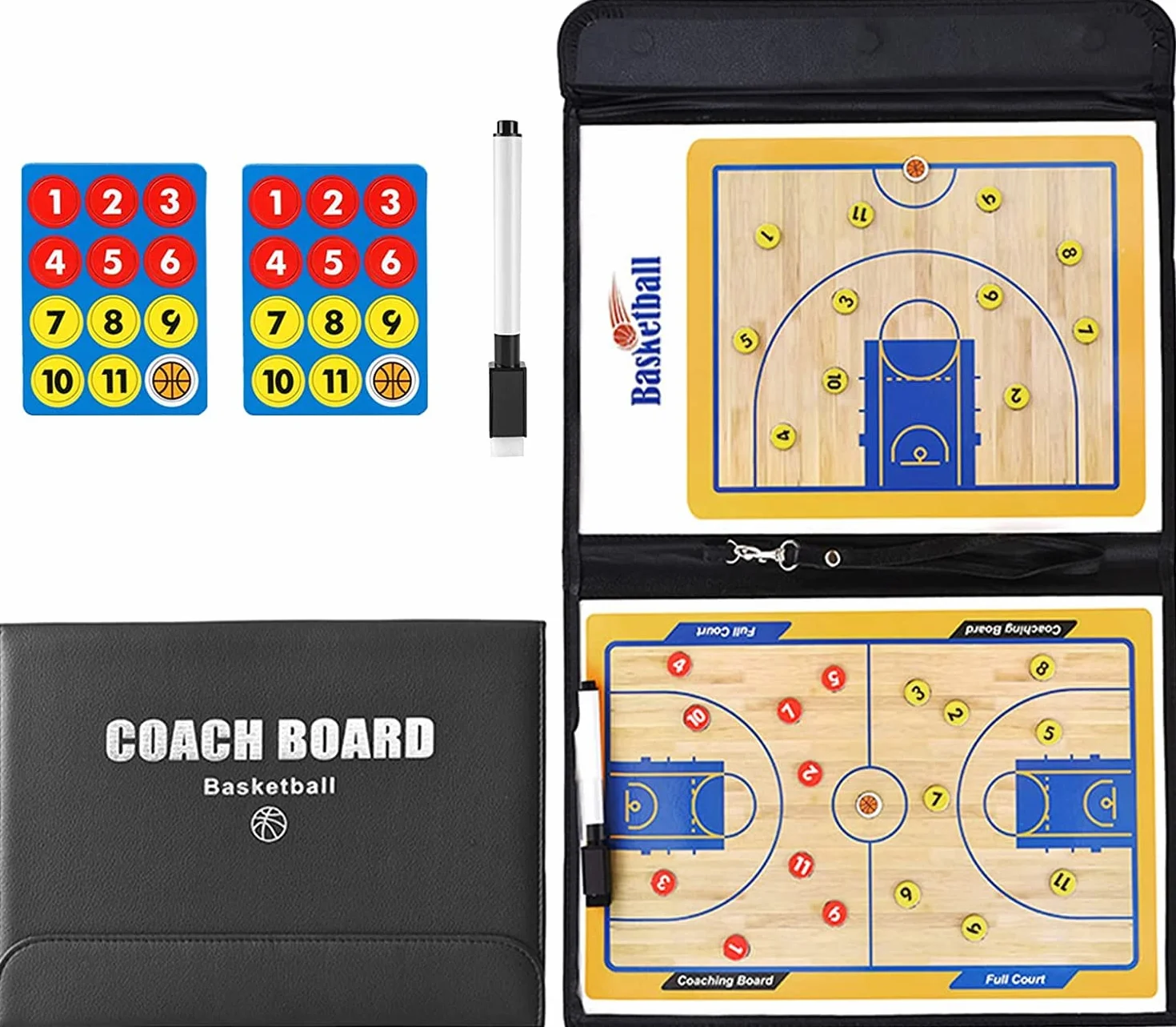 CREADY® Tableau Tactique Basketball, Plaquette Entraineur Basket, Plaquette Basket Coach avec Stylo Aimants, Tableau Coach Basket Magnétique Entraîneur Board