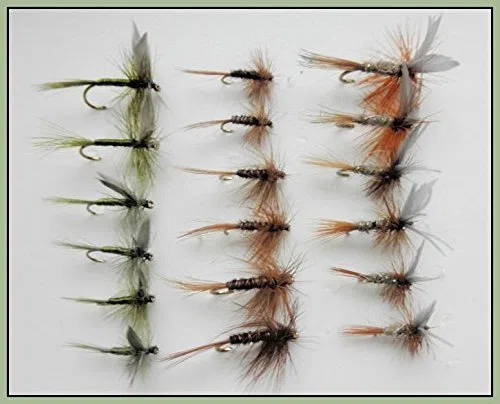 18 mouches de pêche truite Sèche – Queue Faisan, lièvres oreille, Dun d'olive, Taille Mixte, Choix de Tailles disponibles