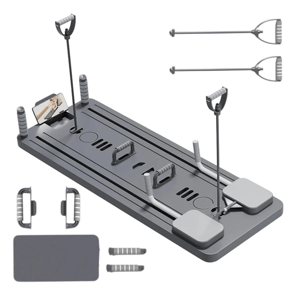 Planche de Pilates – Appareil abdominal portable pour la maison | Système d'entraînement de base avec bandes de résistance, appareil de musculation pliable, raffermissement complet du corps, planche