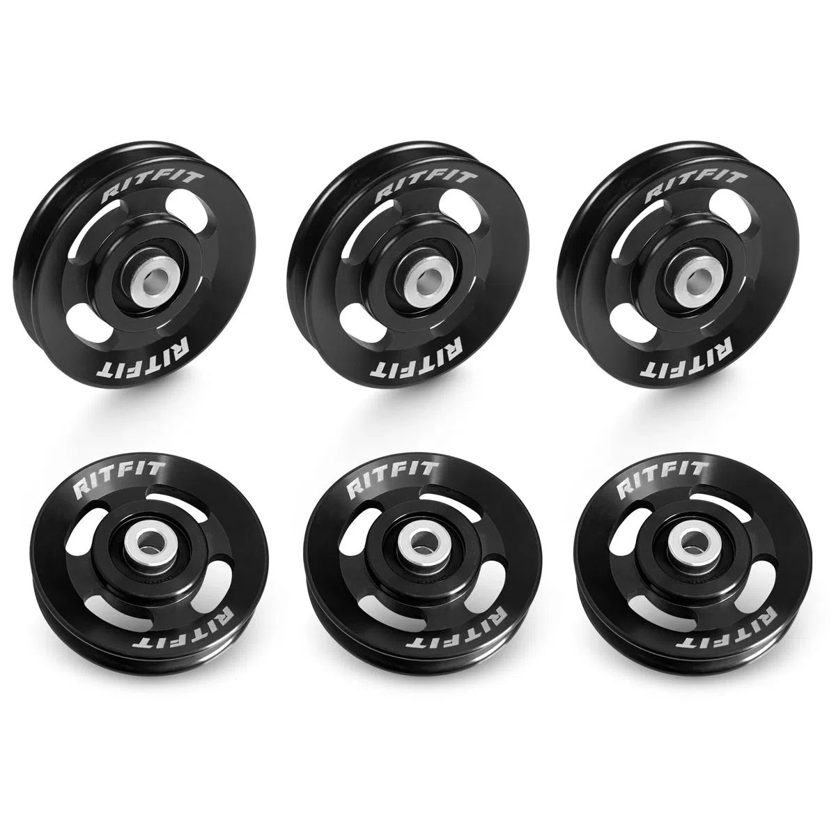 RitFit Lot de 6 poulies en aluminium pour équipement de gym, poulie de support d'alimentation, roulement en alliage d'aluminium de 90 mm pour salle de sport à domicile